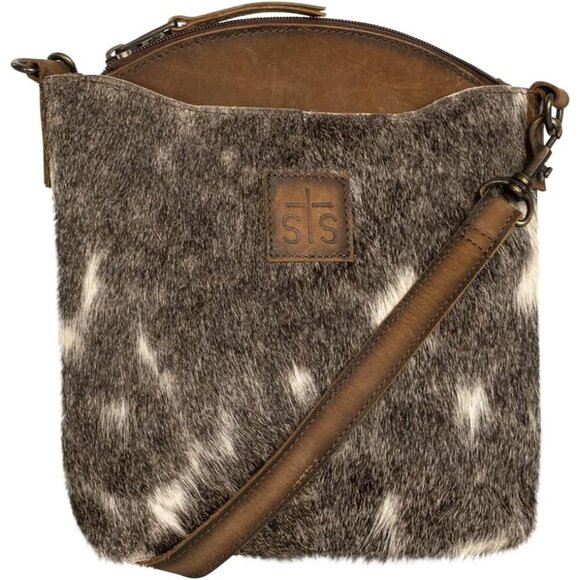 Women's Leather Crossbody Bag Cowhide Zip Closure Adjustable Strap Organizer
